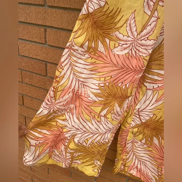 New Tahari Wide Leg Palm Tree Leaf Fern 100% Washable Linen Pants Trousers - Picture 7 of 13